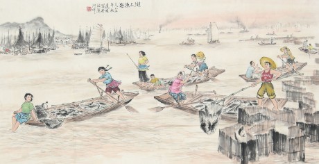 遲明 漁樂(lè)圖單片 95*48cm