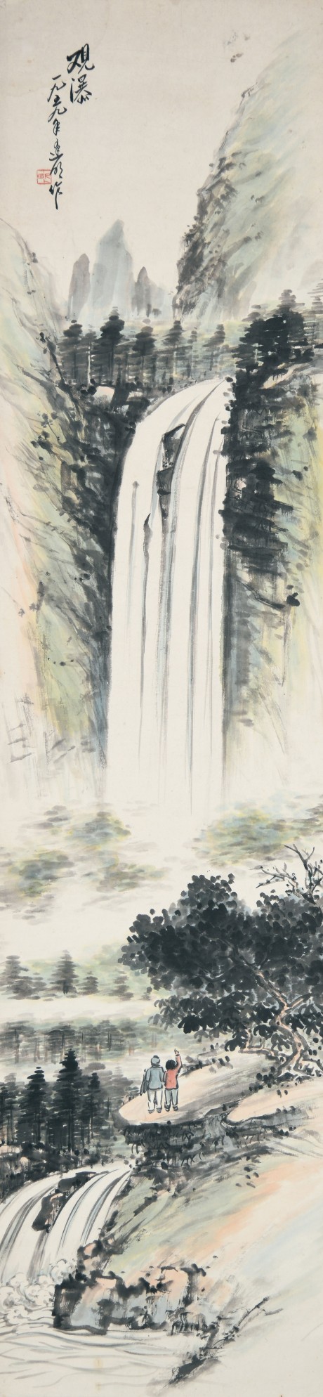 遲明 山水鏡片 140*34cm