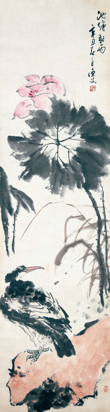 王漁父 花鳥立軸 155*40cm