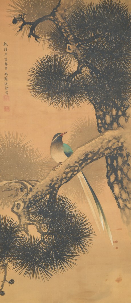 沈銓 花鳥鏡片 94*41cm