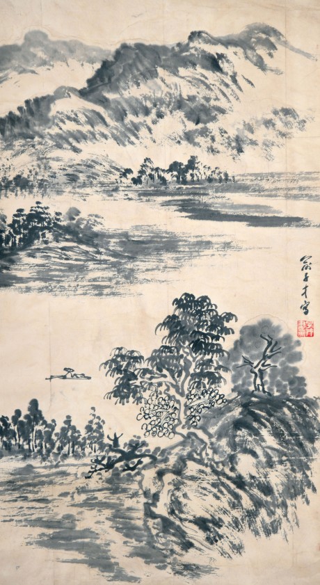 俞子才 山水立軸 73*41cm