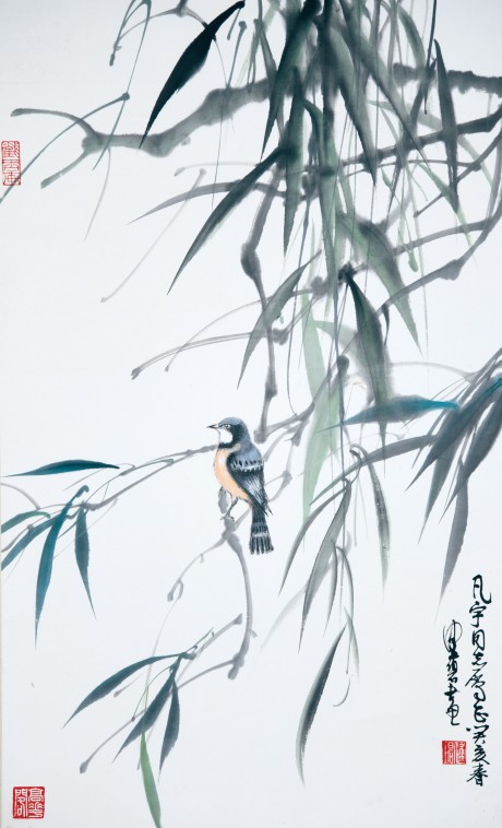 陳佩秋  花鳥立軸	68*42cm