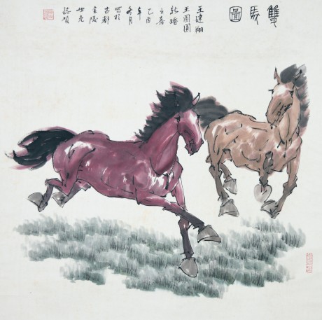 陳世光  雙馬立軸	68*68cm