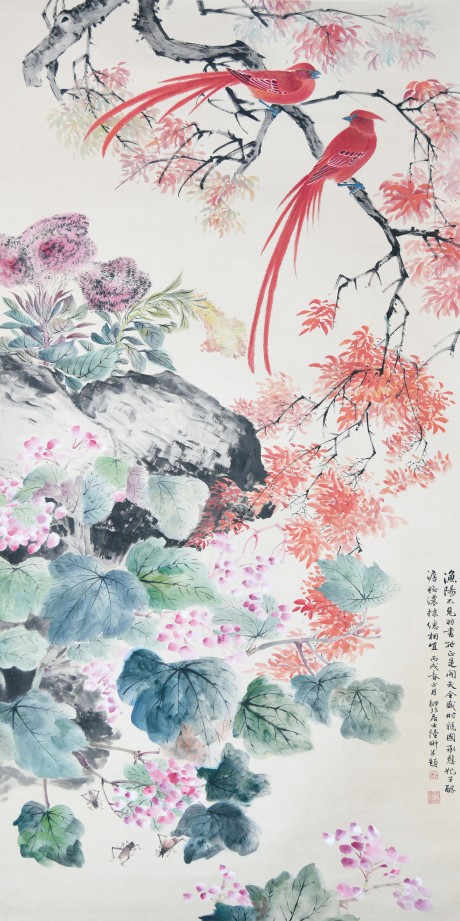 陸抑非  花鳥(niǎo)立軸 160*80cm