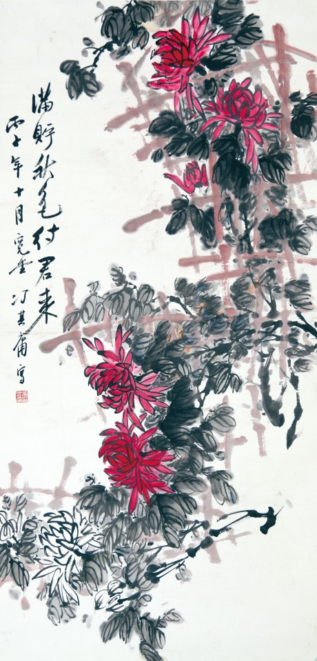 馮其庸 花鳥立軸 137*68cm