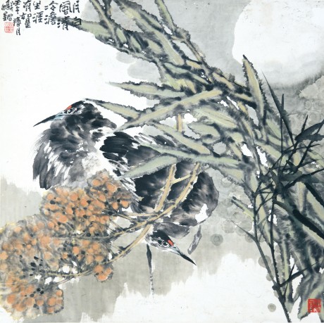 邱熾銘  花鳥立軸	70*68cm