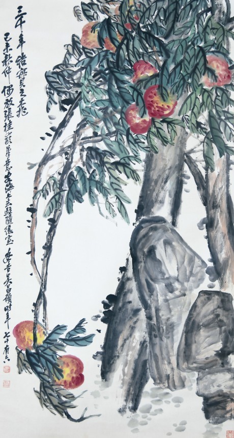 吳昌碩  壽桃立軸 179*94cm