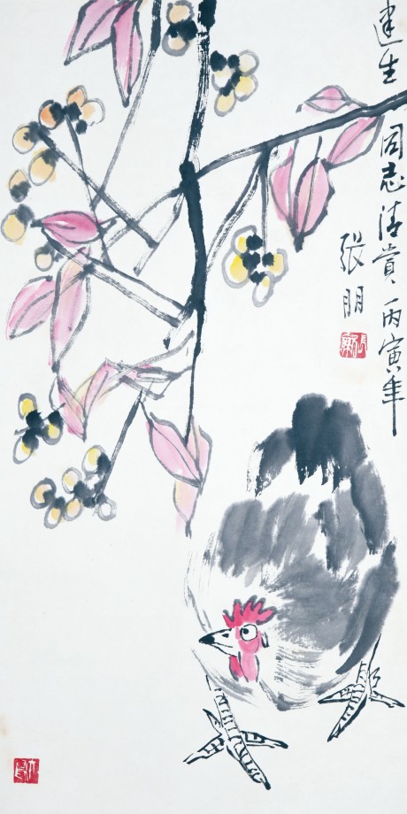 張朋 花鳥立軸 67*35cm