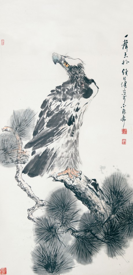 錢行健 鷹立軸 132*67cm