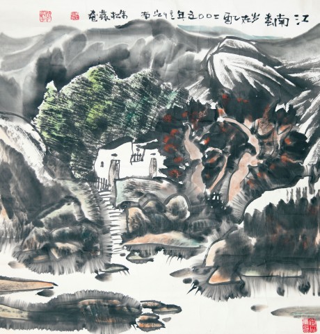 朱松發(fā)  山水鏡片	68*68cm