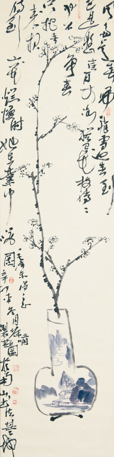 陳冰   花卉立軸 138×34CM