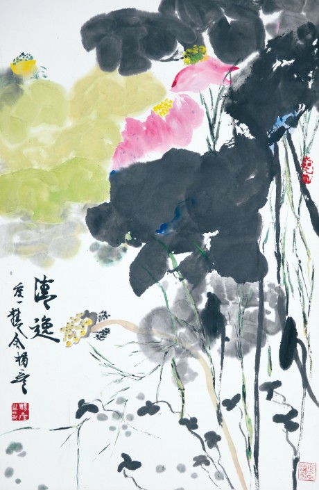 楊彥  花卉立軸 68×45CM