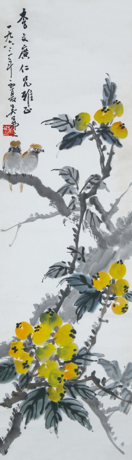 吳茀之  花鳥立軸	92×37CM