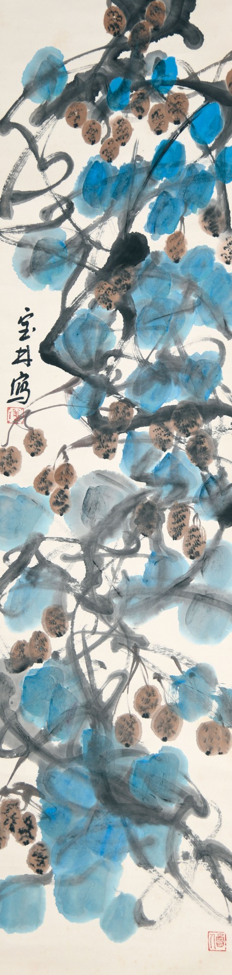 姜寶林 花卉立軸 136×34CM