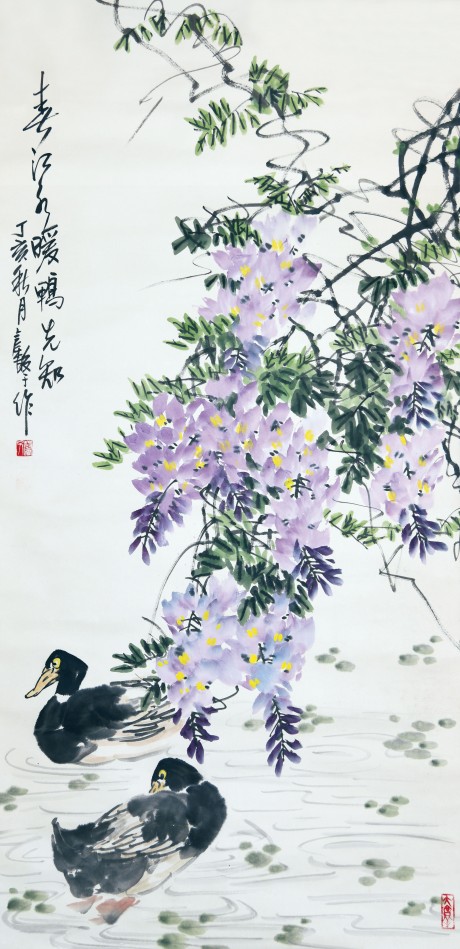 張繼馨  花鳥鏡片	136×68CM