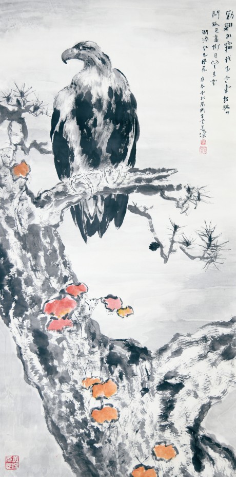 楊善深  鷹立軸 136×67CM