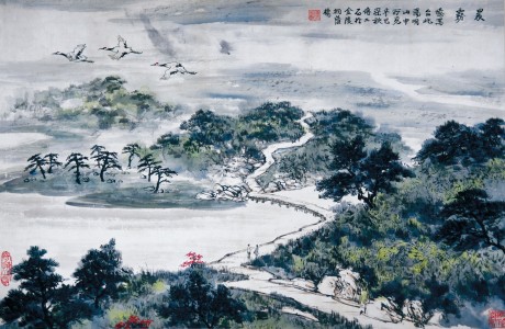 傅二石  山水鏡框 75×52CM